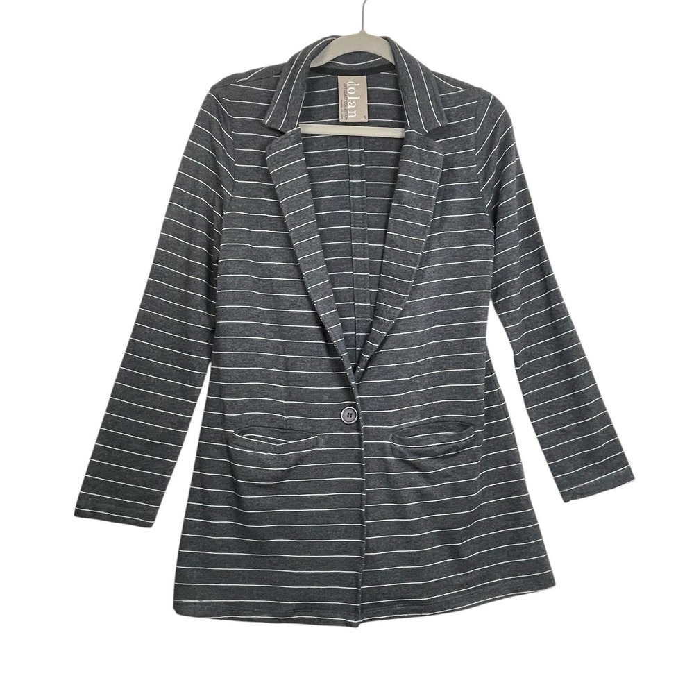 Dolan Left Coast Collection Gray White Striped Knit‎ Blazer Jacket Womens Small